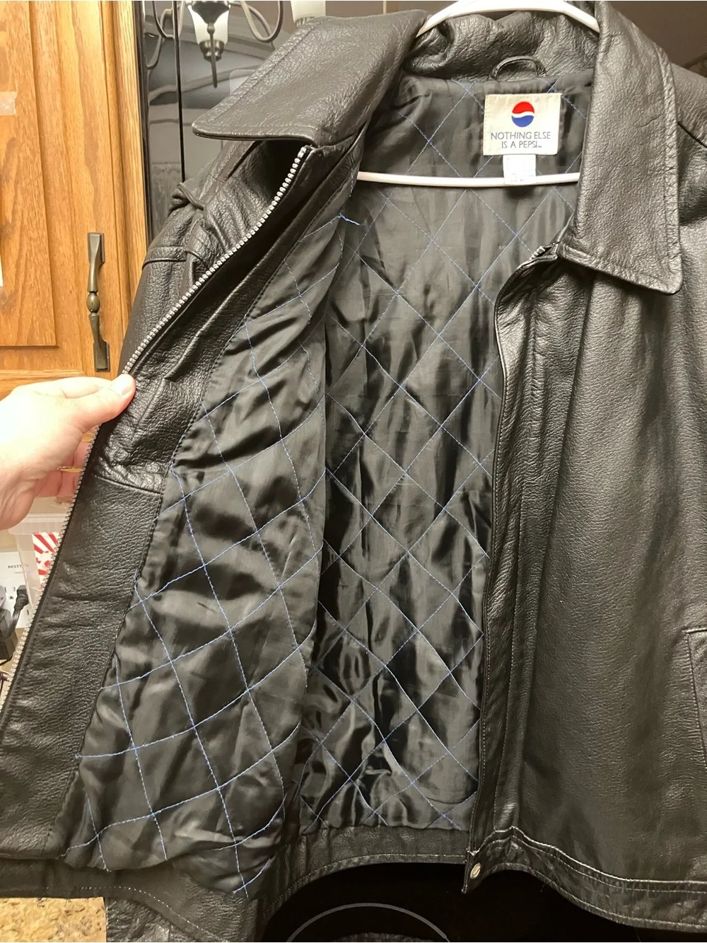 Men's Black Leather Bomber Jacket by